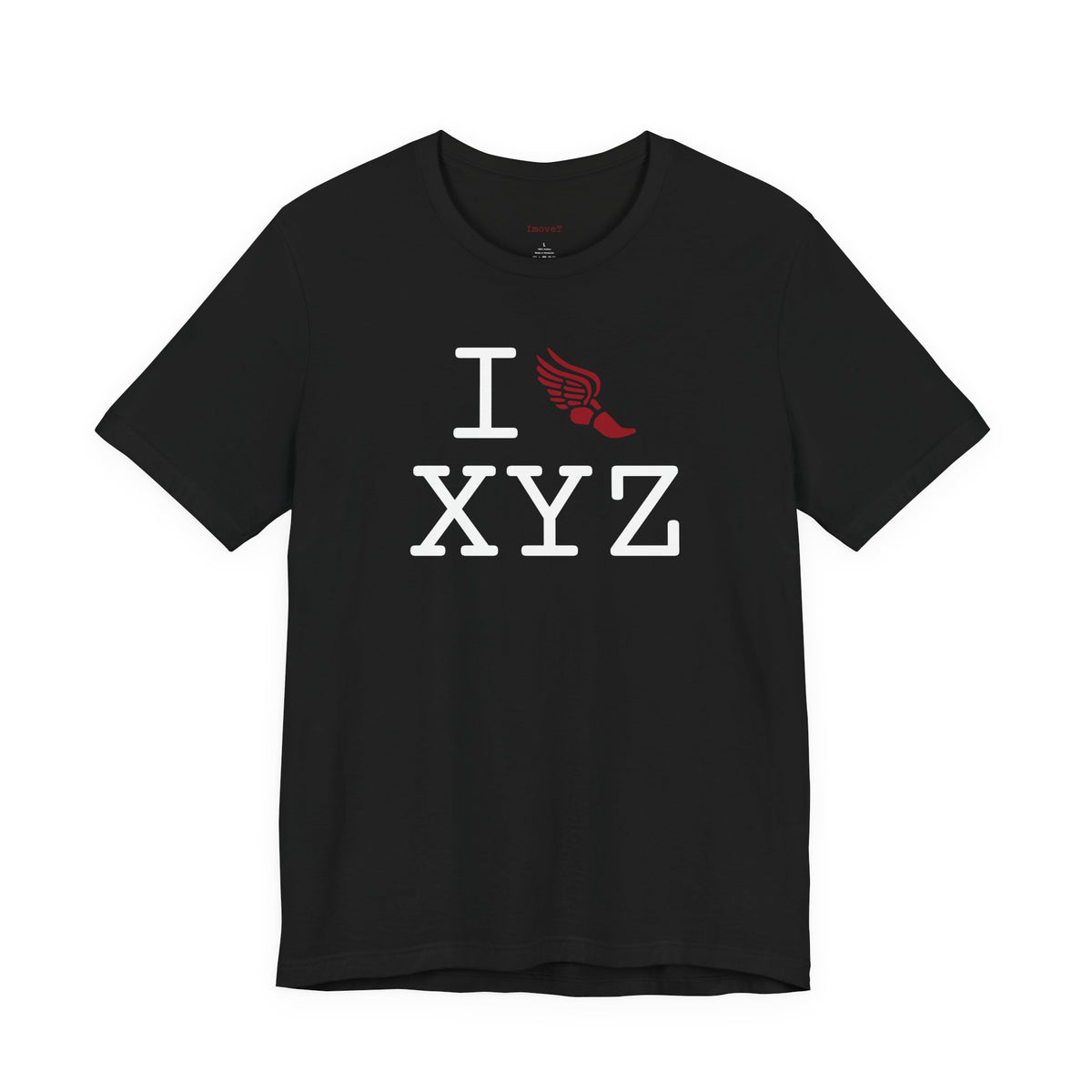 I Run unisex T, crimson logo