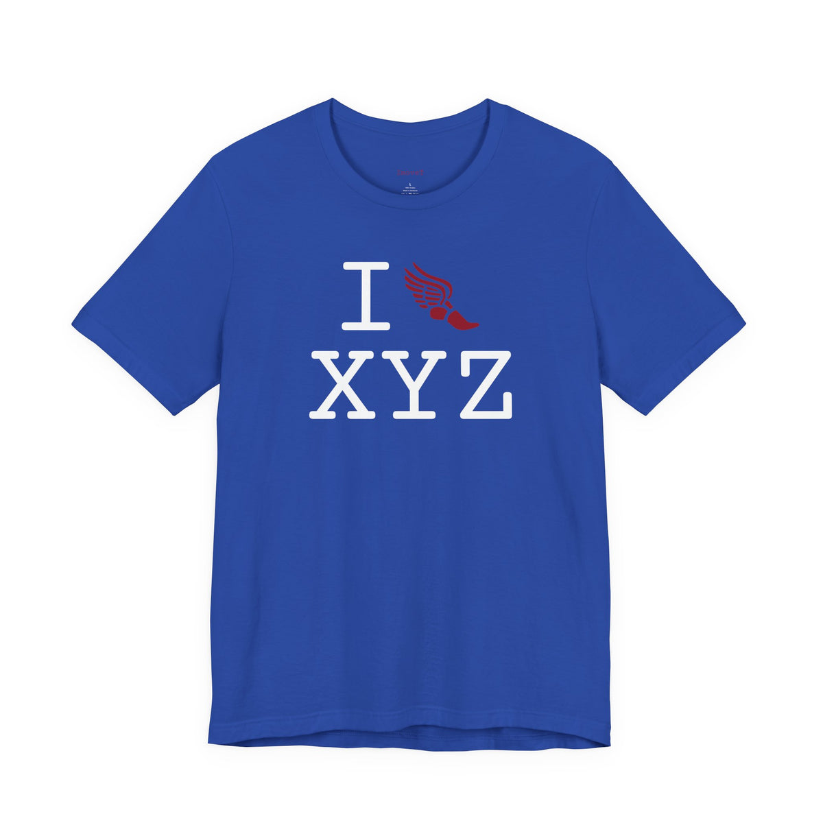 I Run unisex T, crimson logo