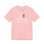 I Hike unisex T, red hiker