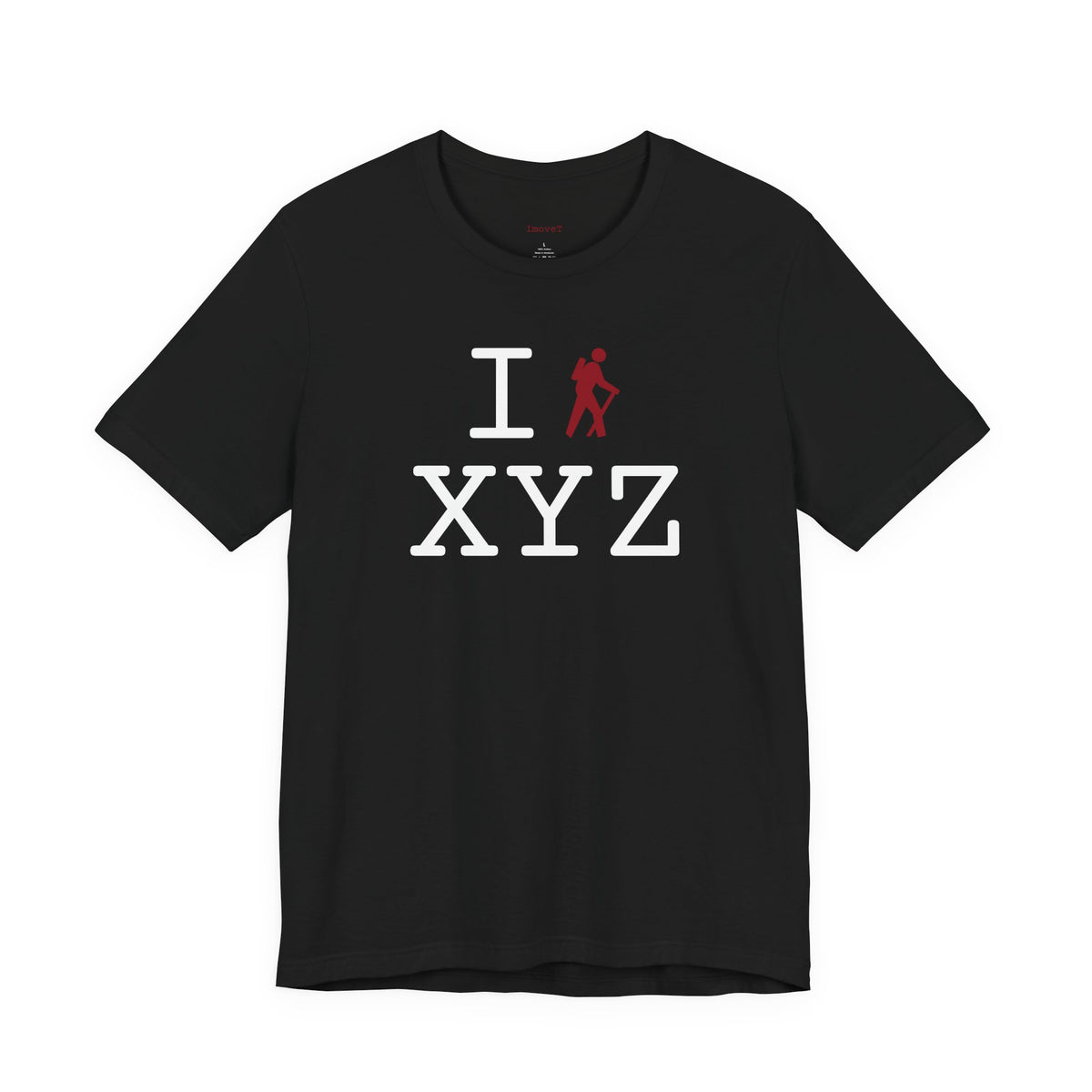 I Hike unisex T, crimson hiker