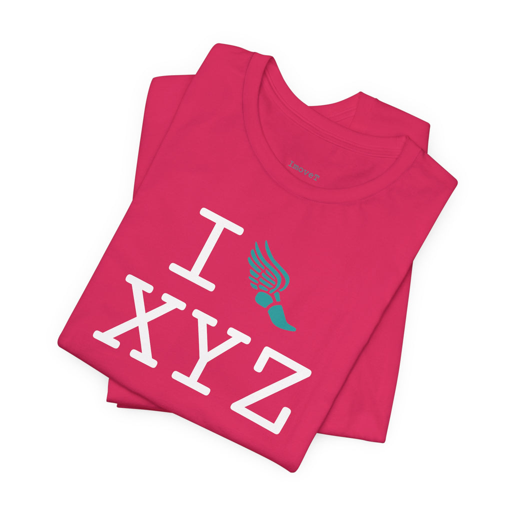 I Run unisex T, teal logo