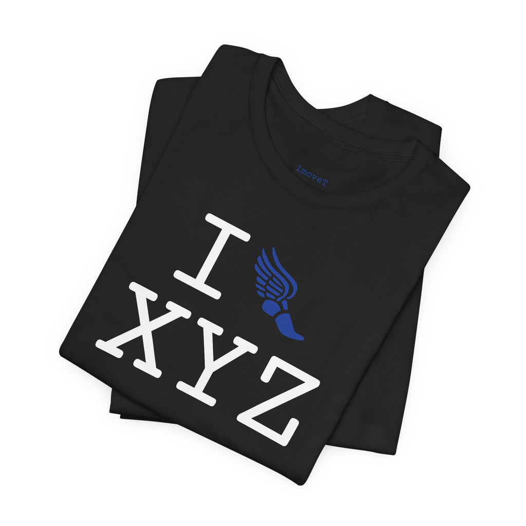 I Run unisex T, blue logo