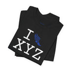 I Run unisex T, blue logo