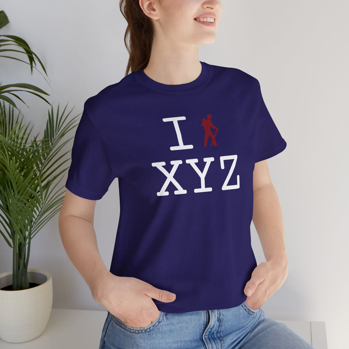 I Hike unisex T, crimson hiker