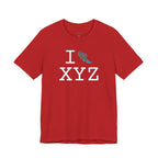 I Run unisex T, teal logo
