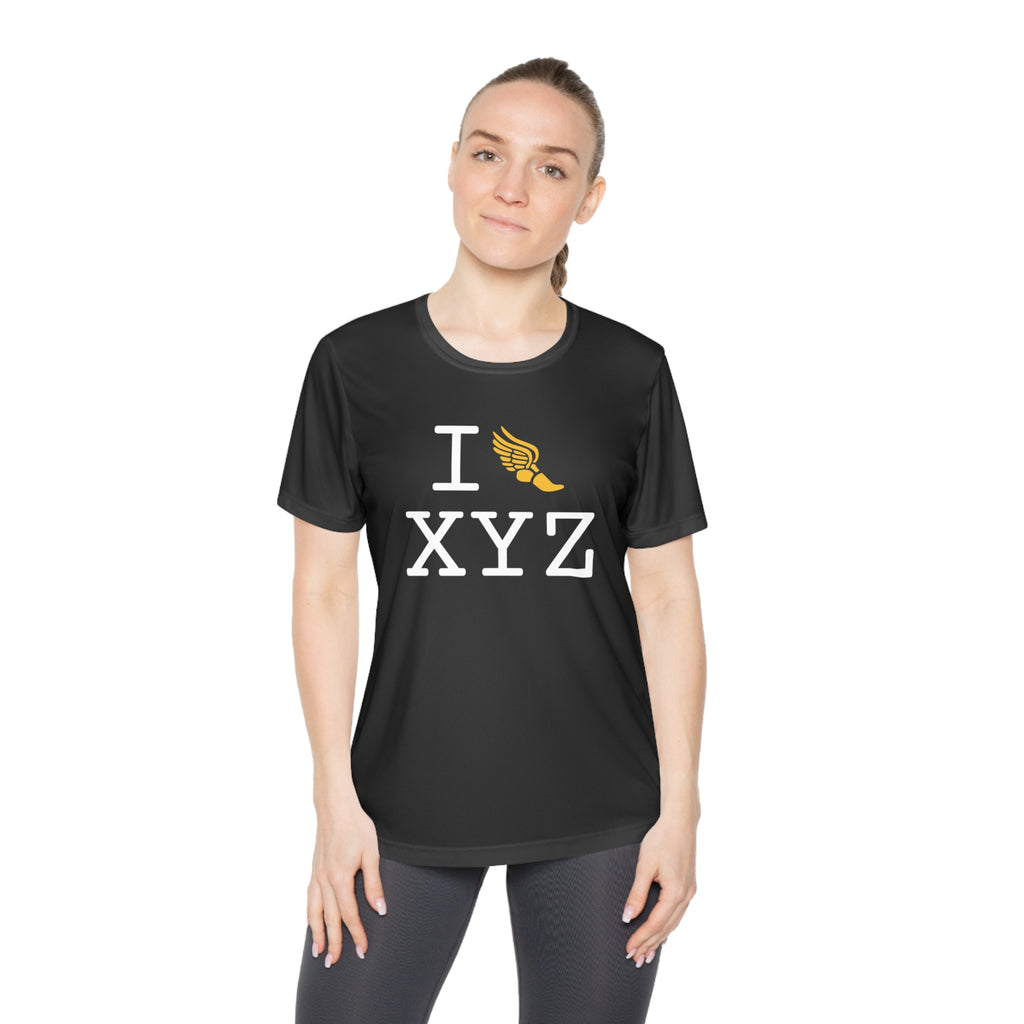 I Run women's athletic T, yellow logo