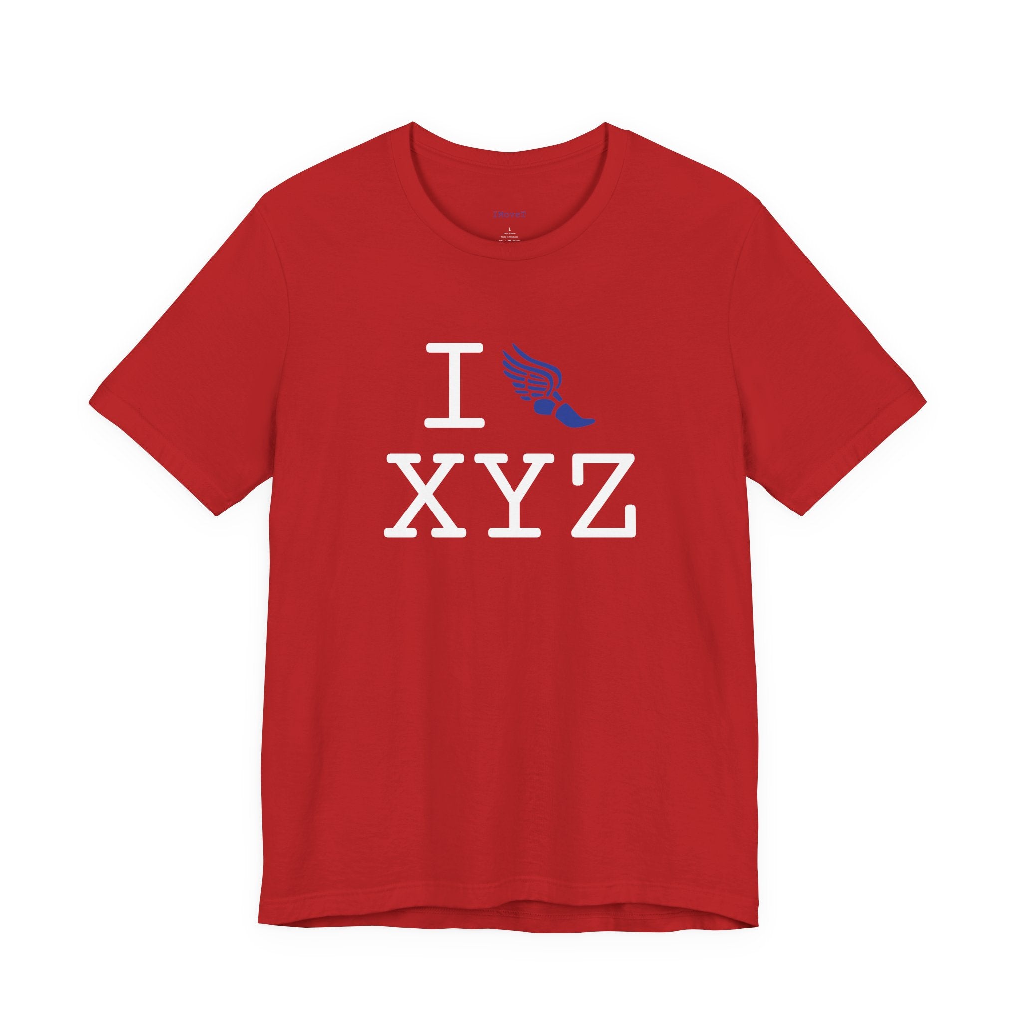 I Run ___ unisex T, blue logo