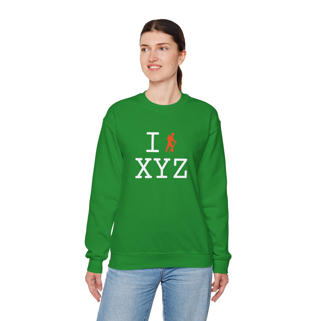 I Hike sweatshirt, orange hiker