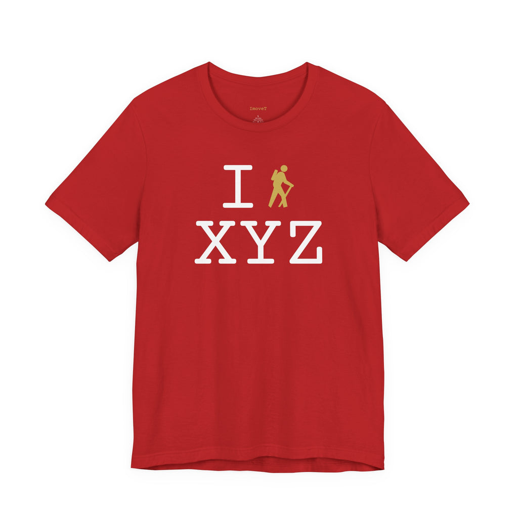 I Hike unisex T, gold hiker
