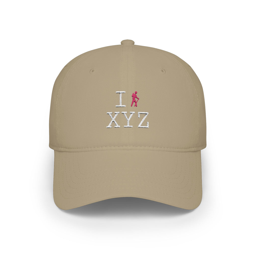 I Hike baseball cap, pink hiker