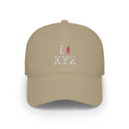 I Hike baseball cap, pink hiker