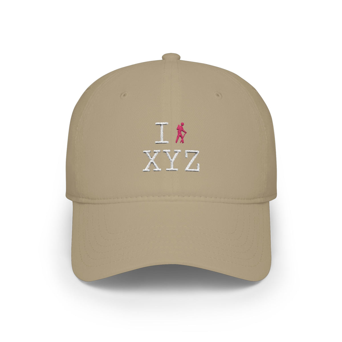 I Hike baseball cap, pink hiker