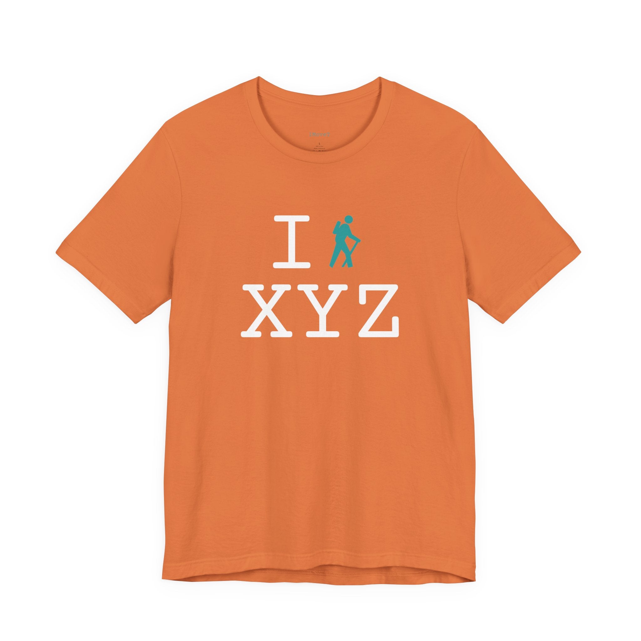 I Hike ___ unisex T, teal hiker