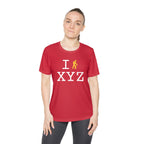 I Hike women's athletic T, yellow hiker