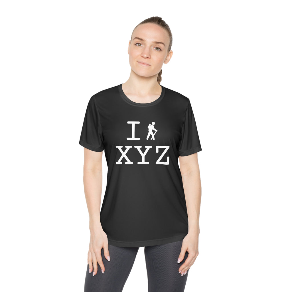 I Hike women's athletic T, white hiker