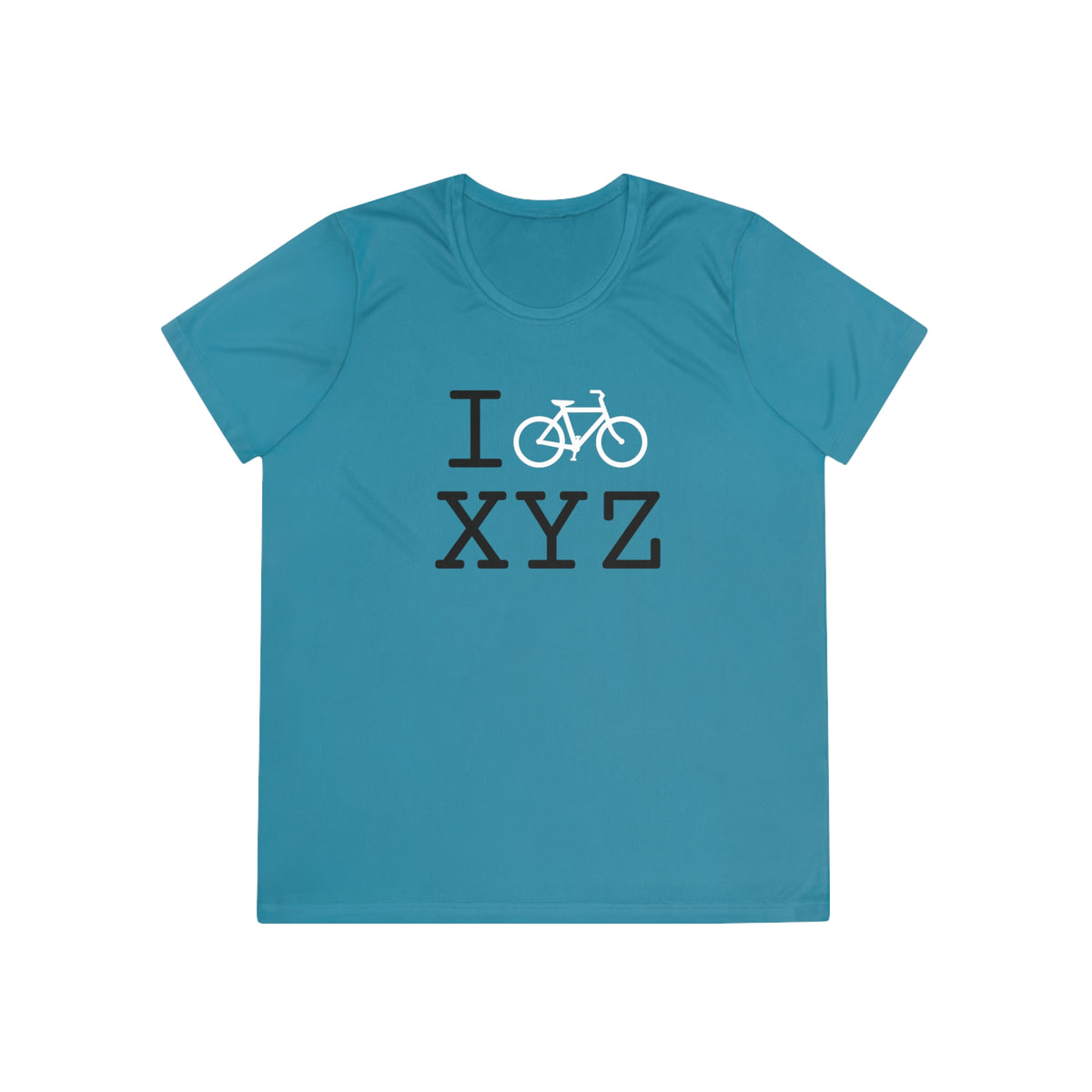I Bike women's athletic T, white bike