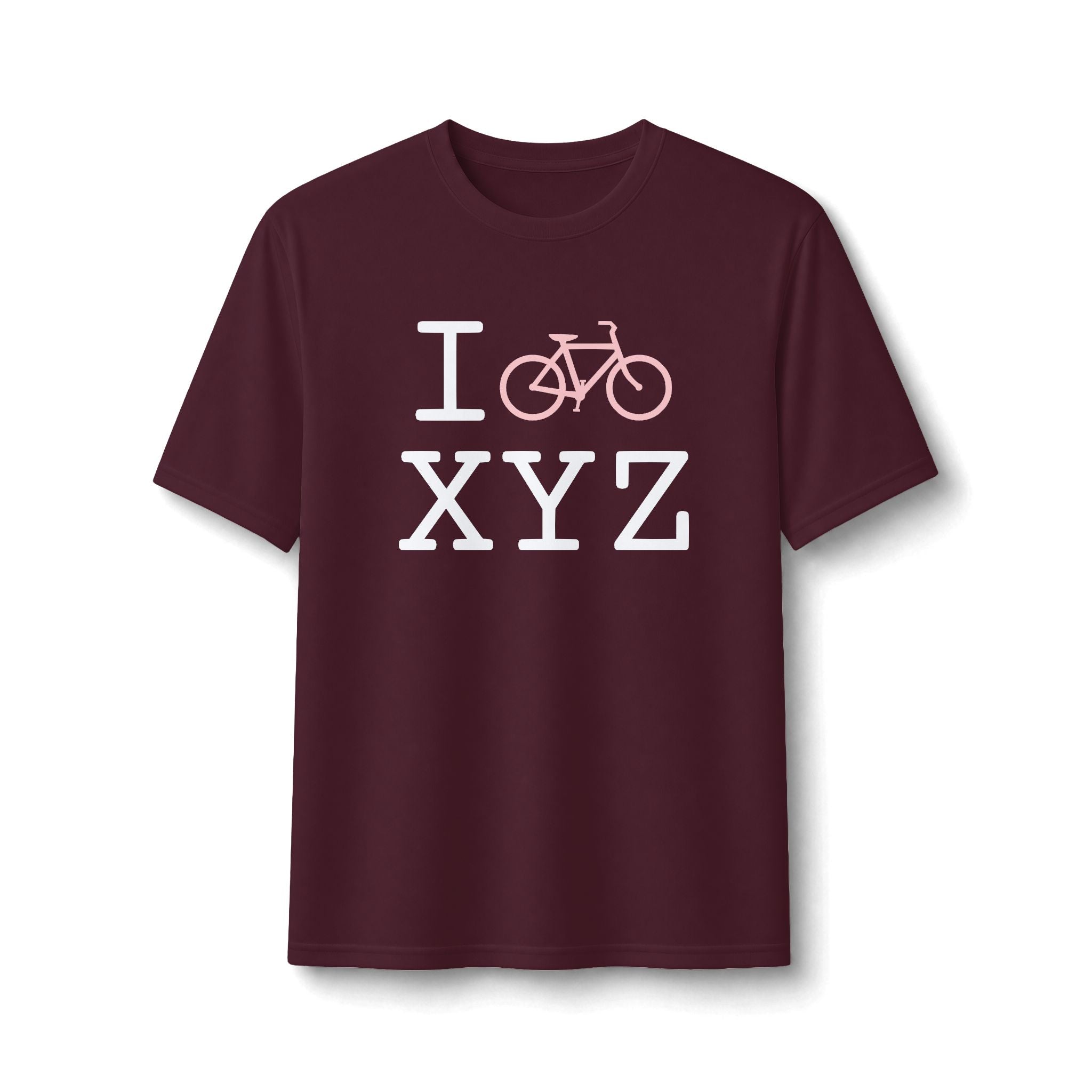"I Bike ___" athletic T, pink bike