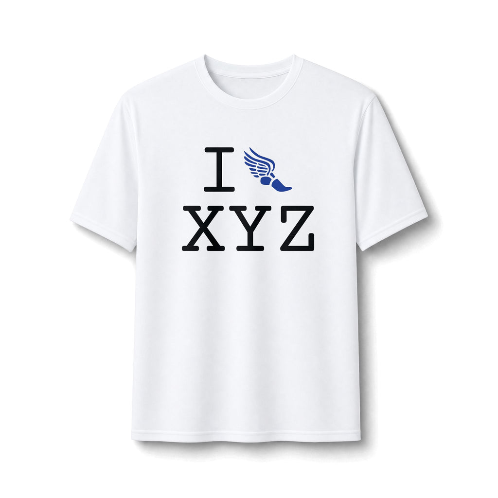 I Run ___ athletic T, blue logo