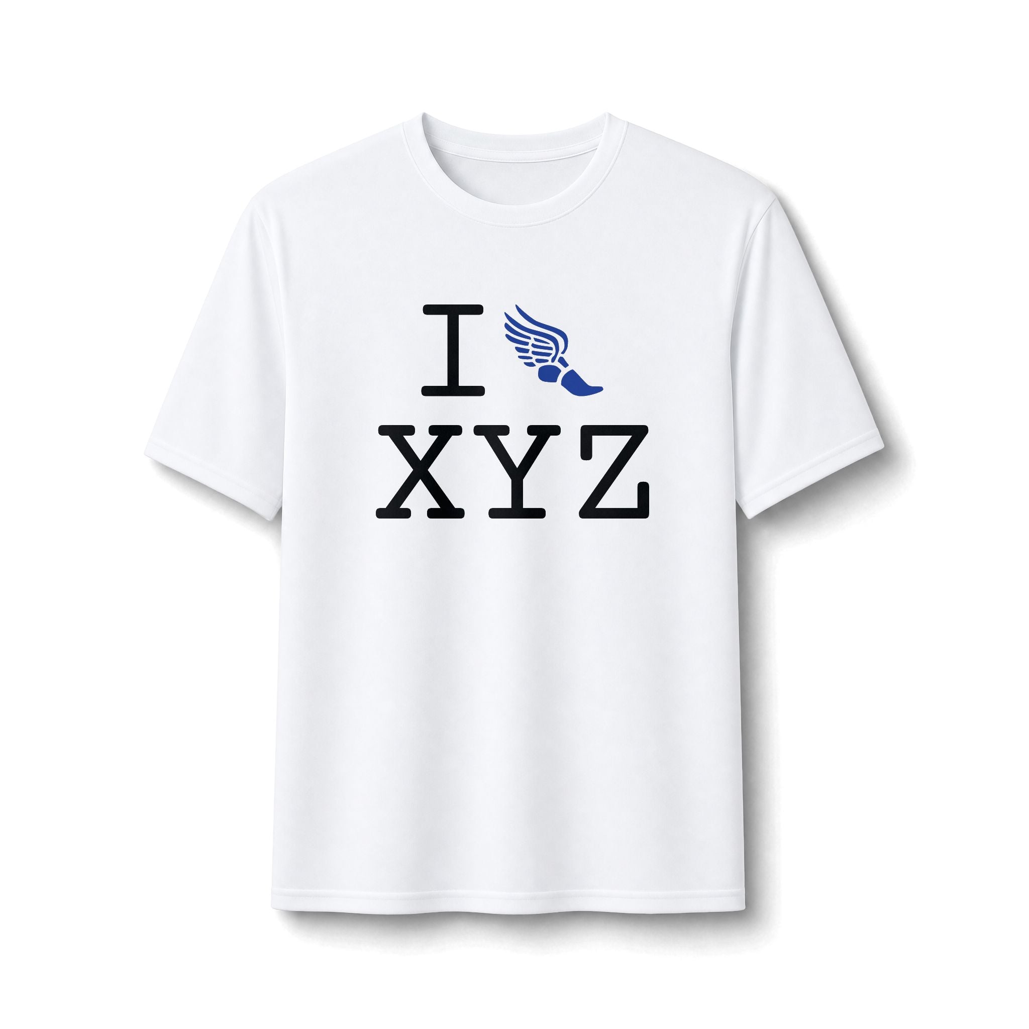 I Run ___ athletic T, blue logo