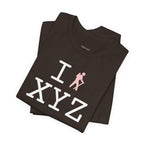 I Hike unisex T, pink hiker