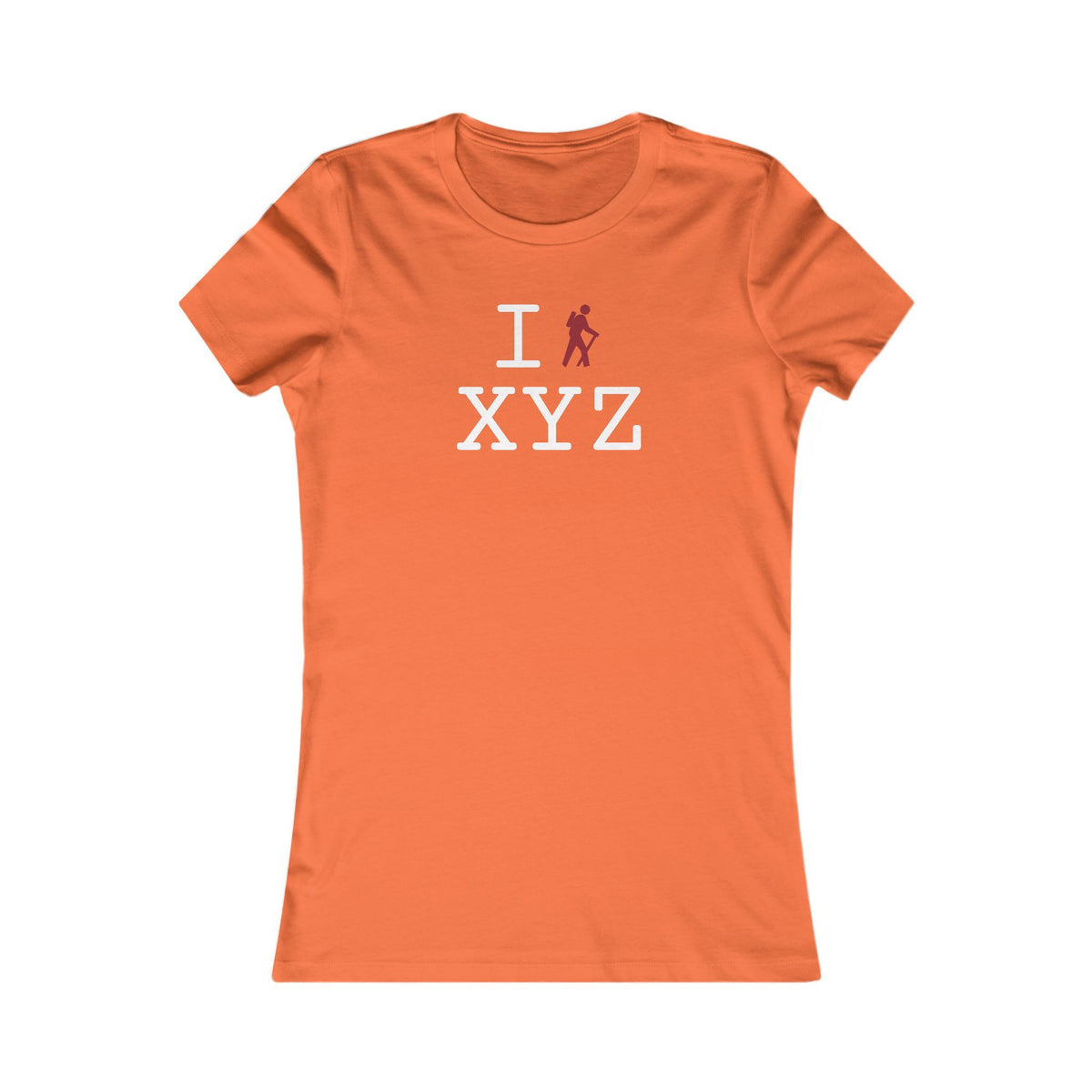 I Hike women's T, crimson hiker