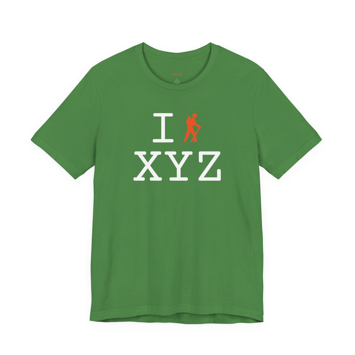 I Hike unisex T, orange hiker