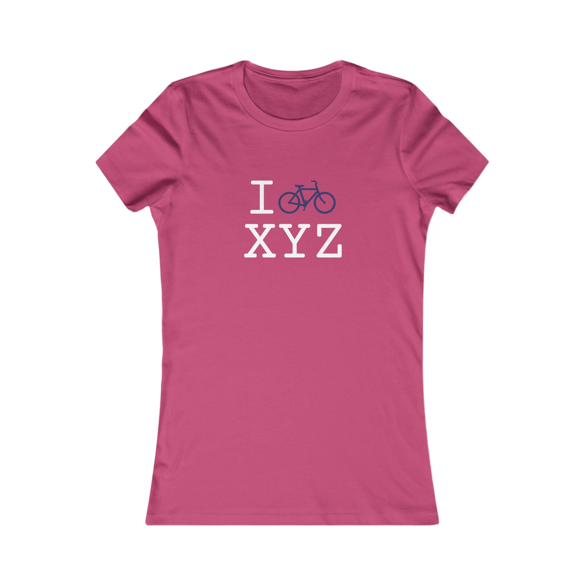 "I Bike ___" women's T, navy bike