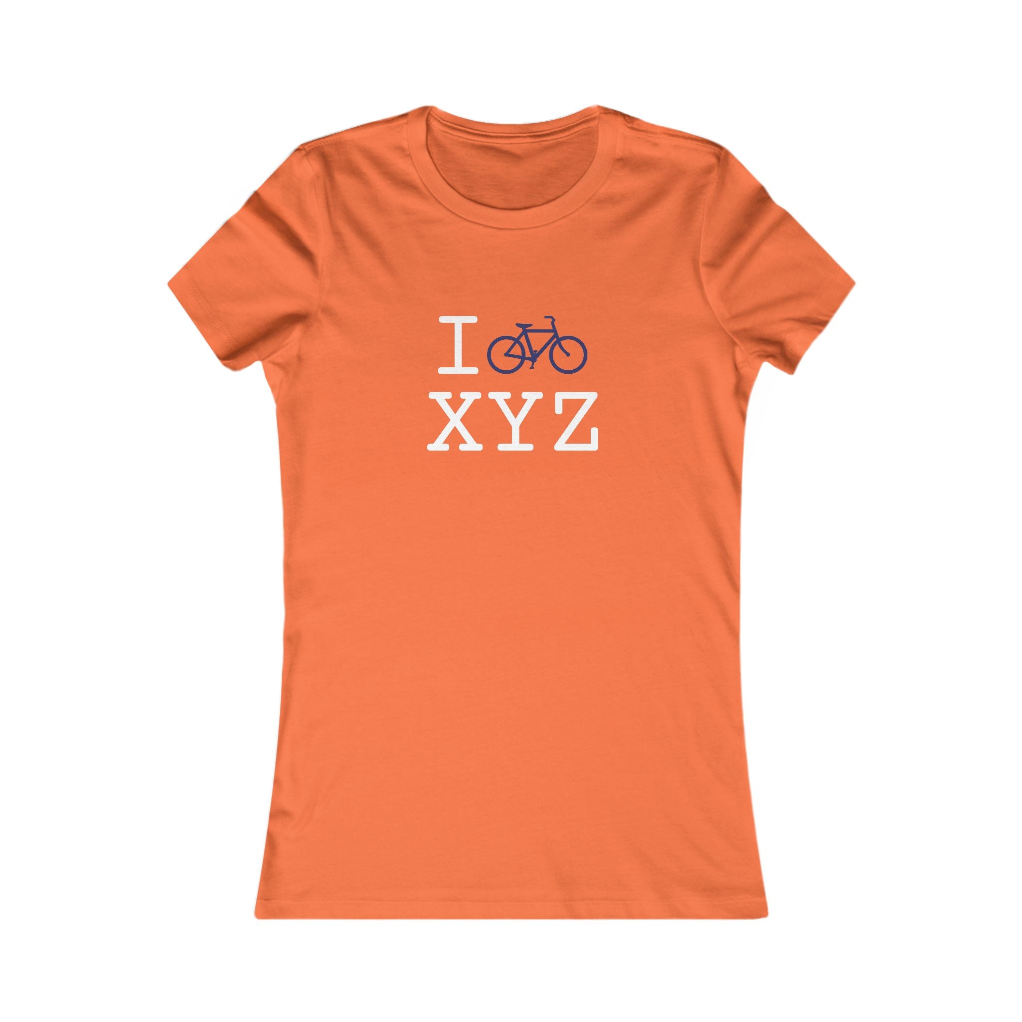"I Bike ___" women's T, navy bike