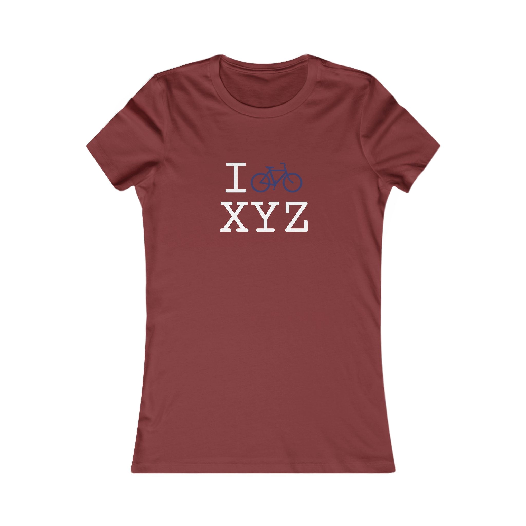 "I Bike ___" women's T, navy bike