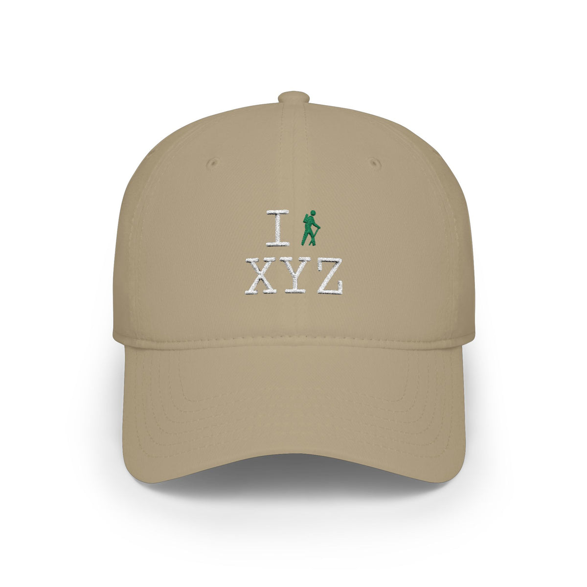 I Hike baseball cap, green hiker