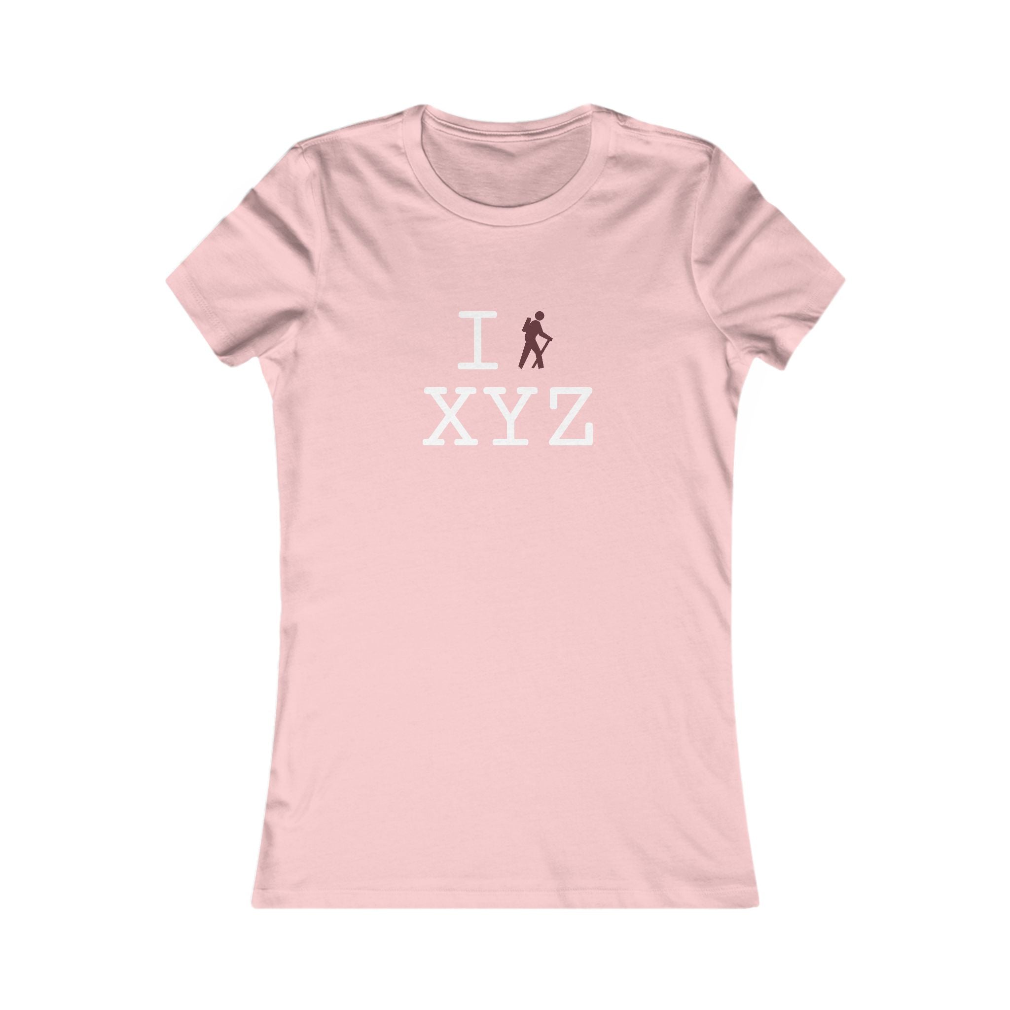 "I Hike ___" women's T, maroon hiker