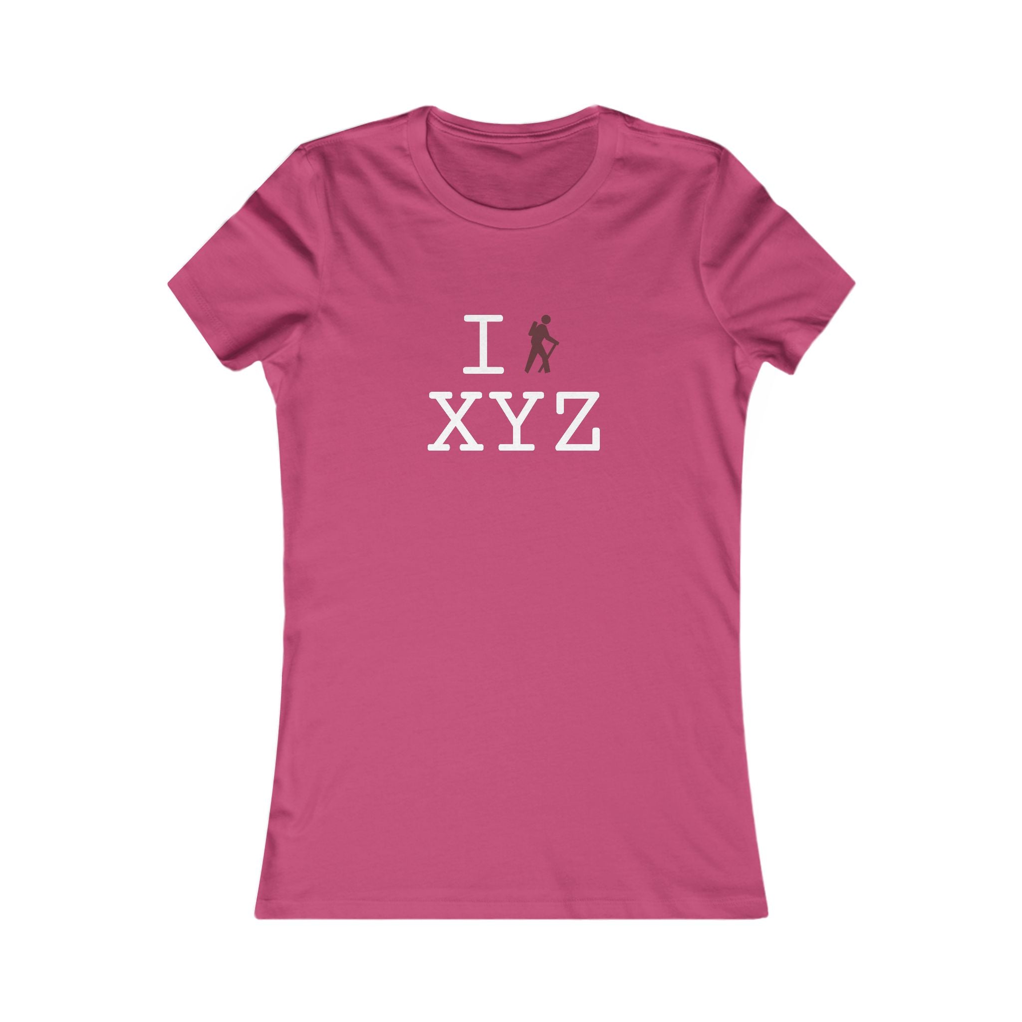 "I Hike ___" women's T, maroon hiker