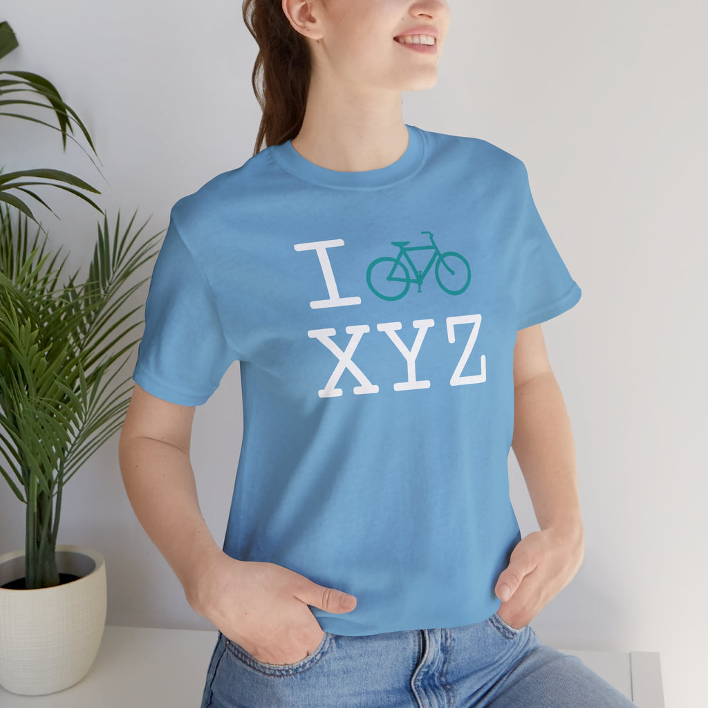 I Bike unisex T, teal bike