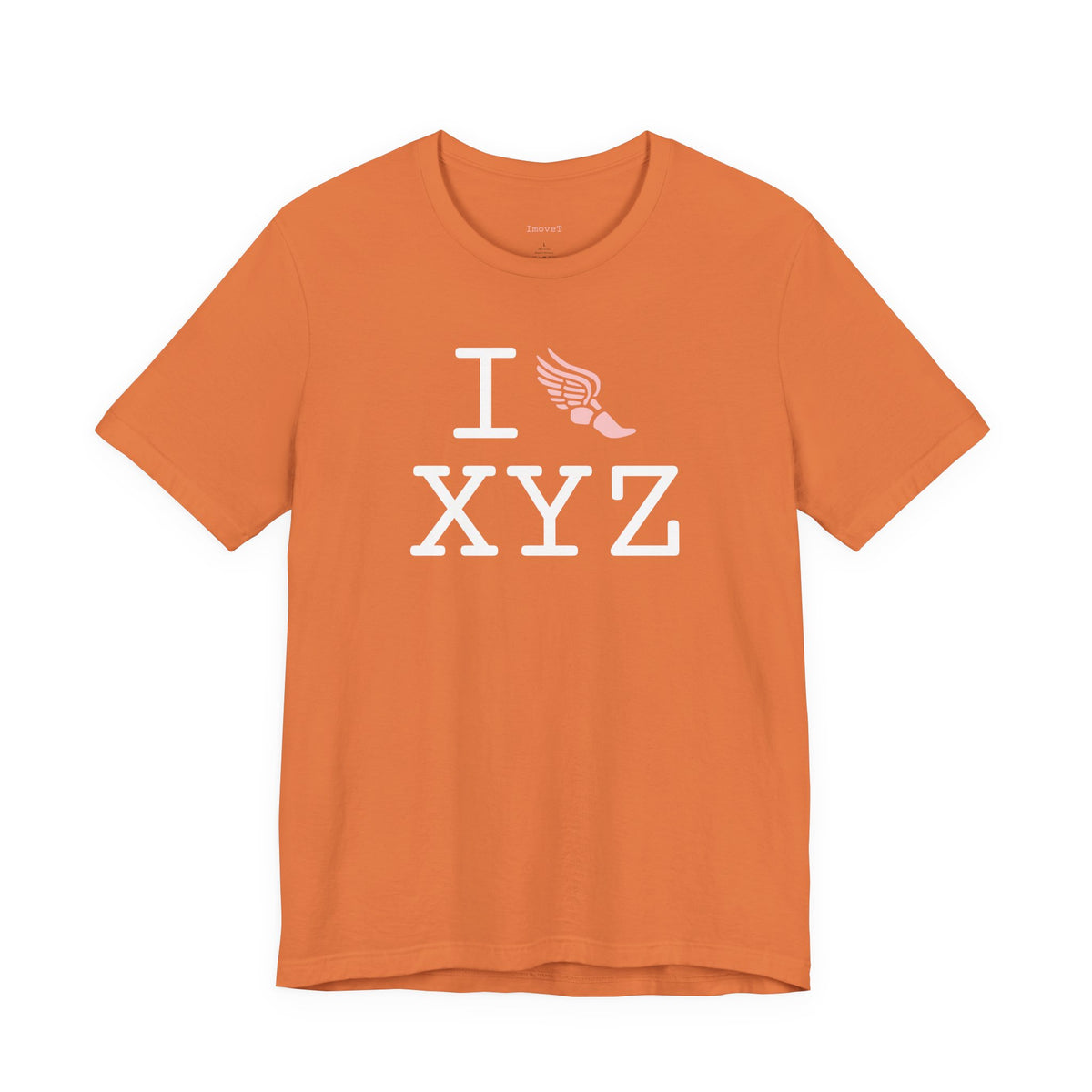 I Run unisex T, pink logo