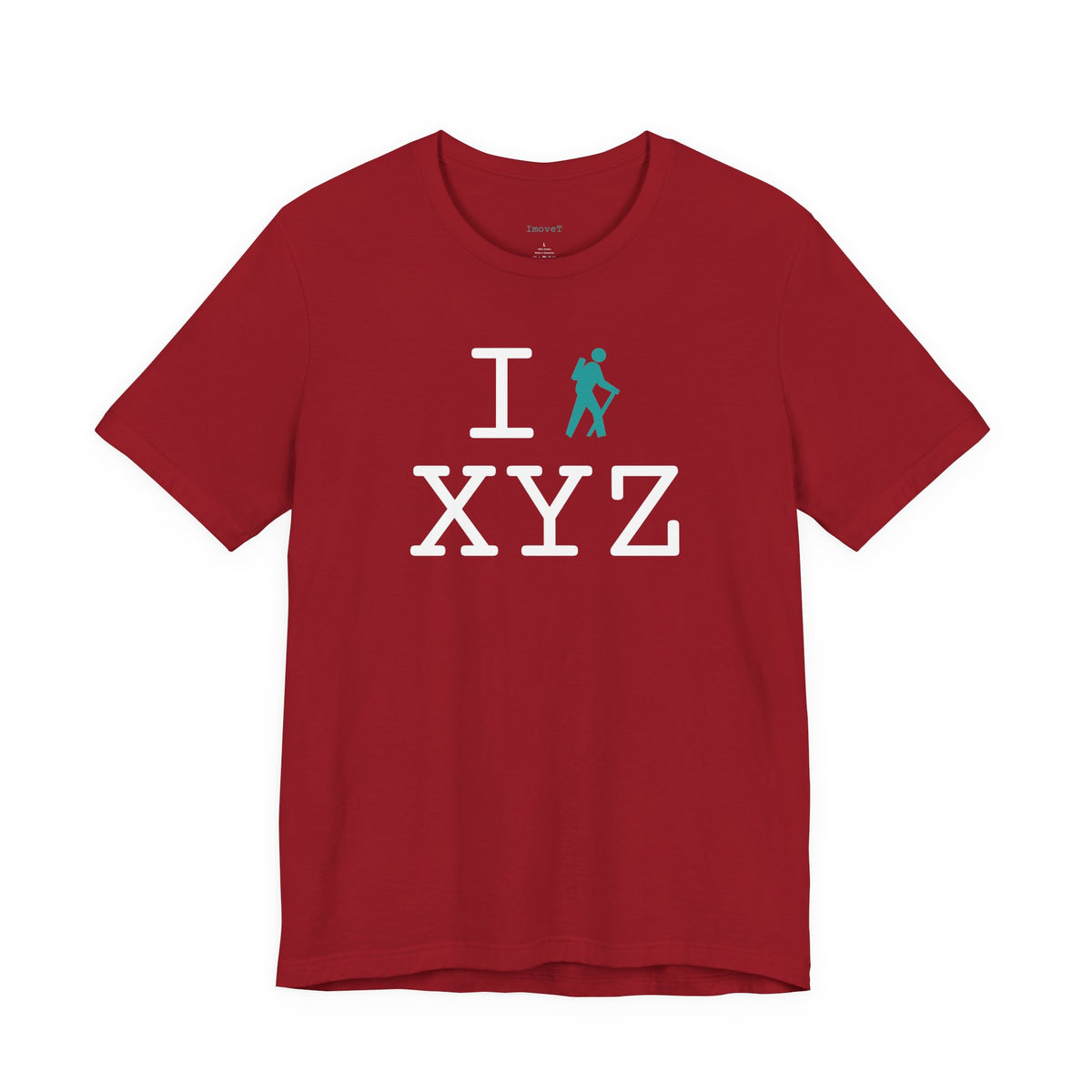I Hike unisex T, teal hiker