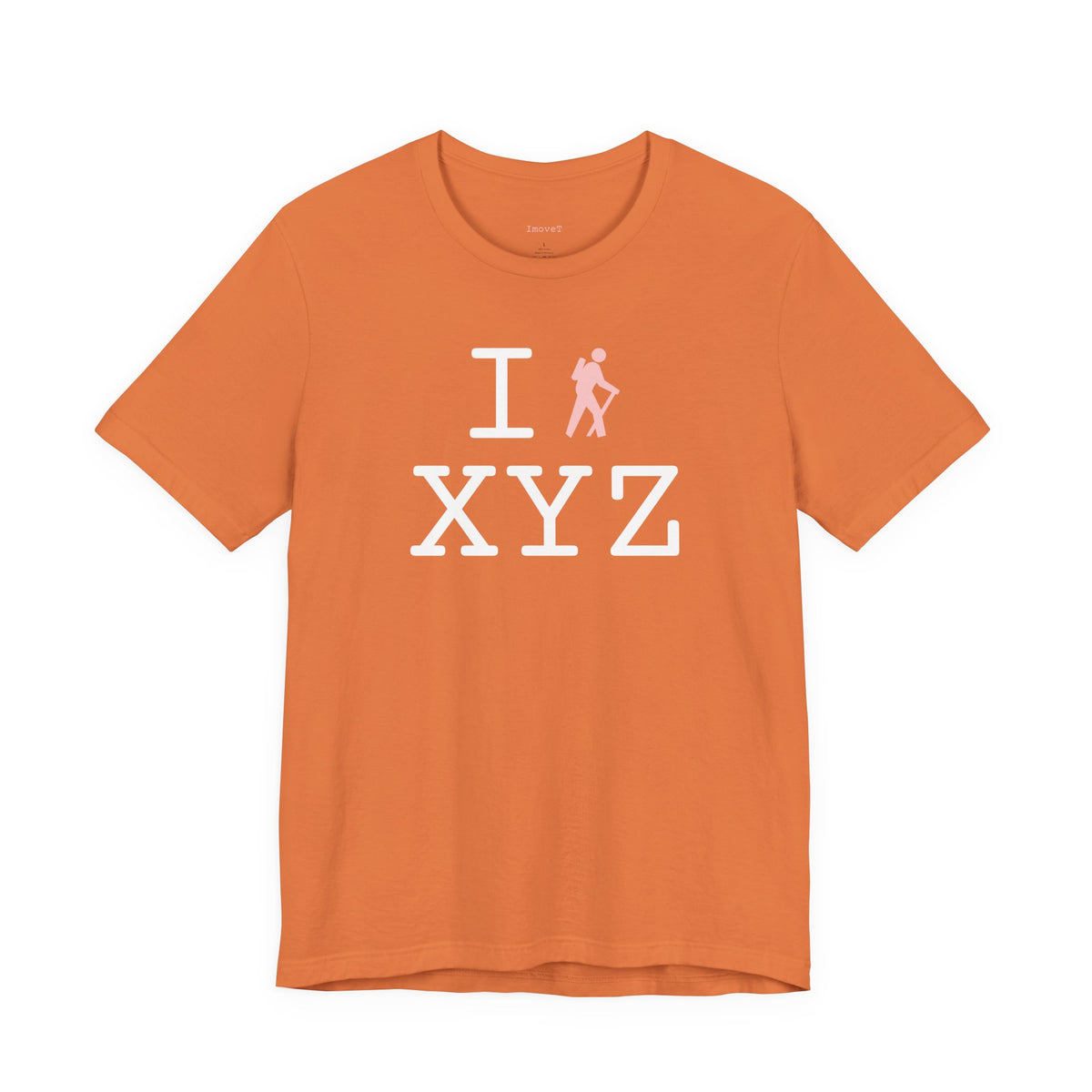 I Hike unisex T, pink hiker