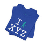 I Hike unisex T, teal hiker