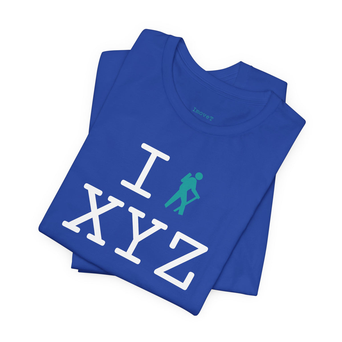 I Hike unisex T, teal hiker
