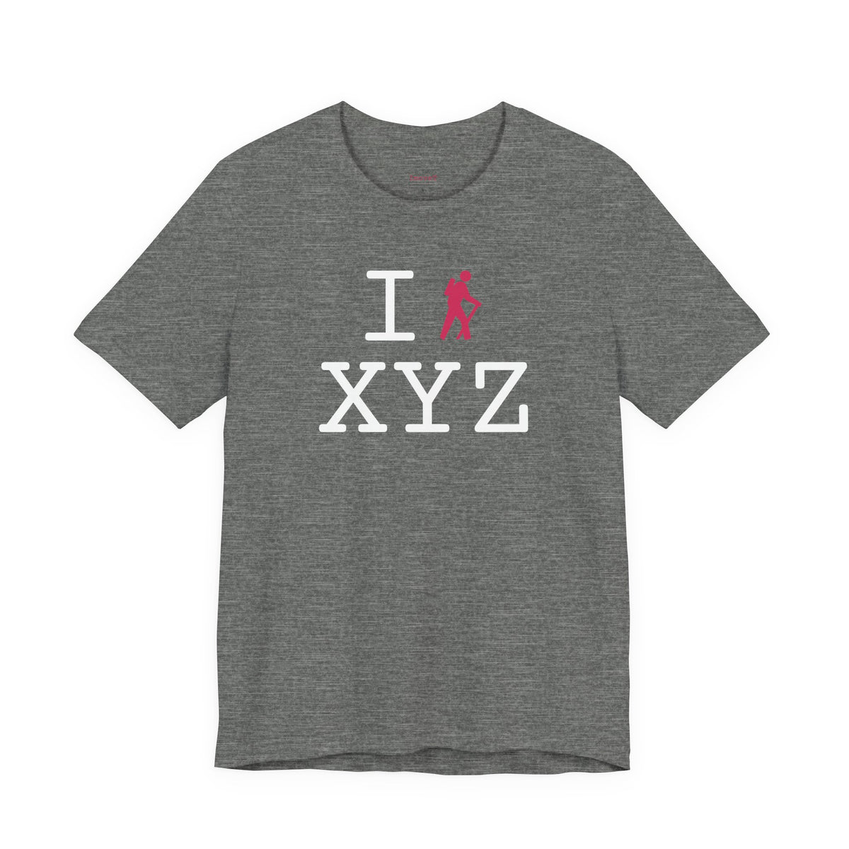I Hike unisex T, hot pink hiker