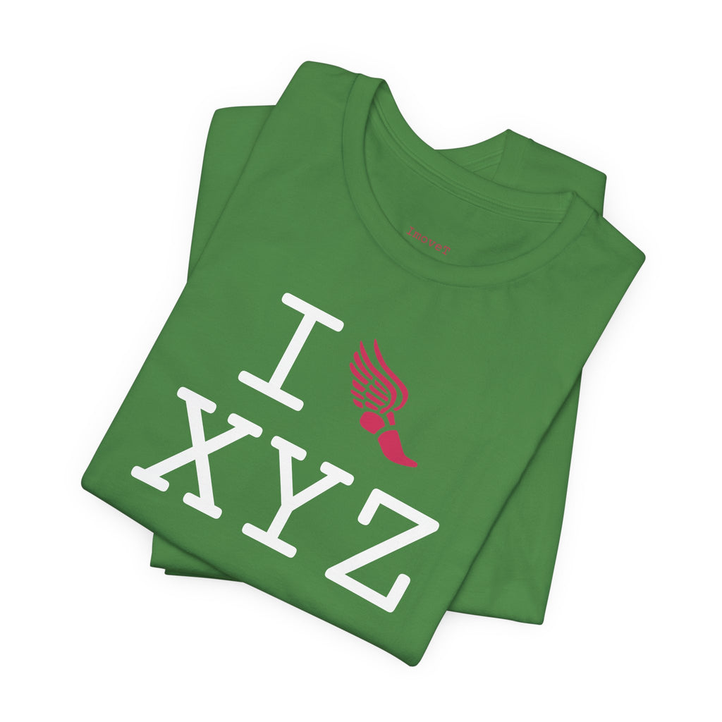I Run unisex T, hot pink logo