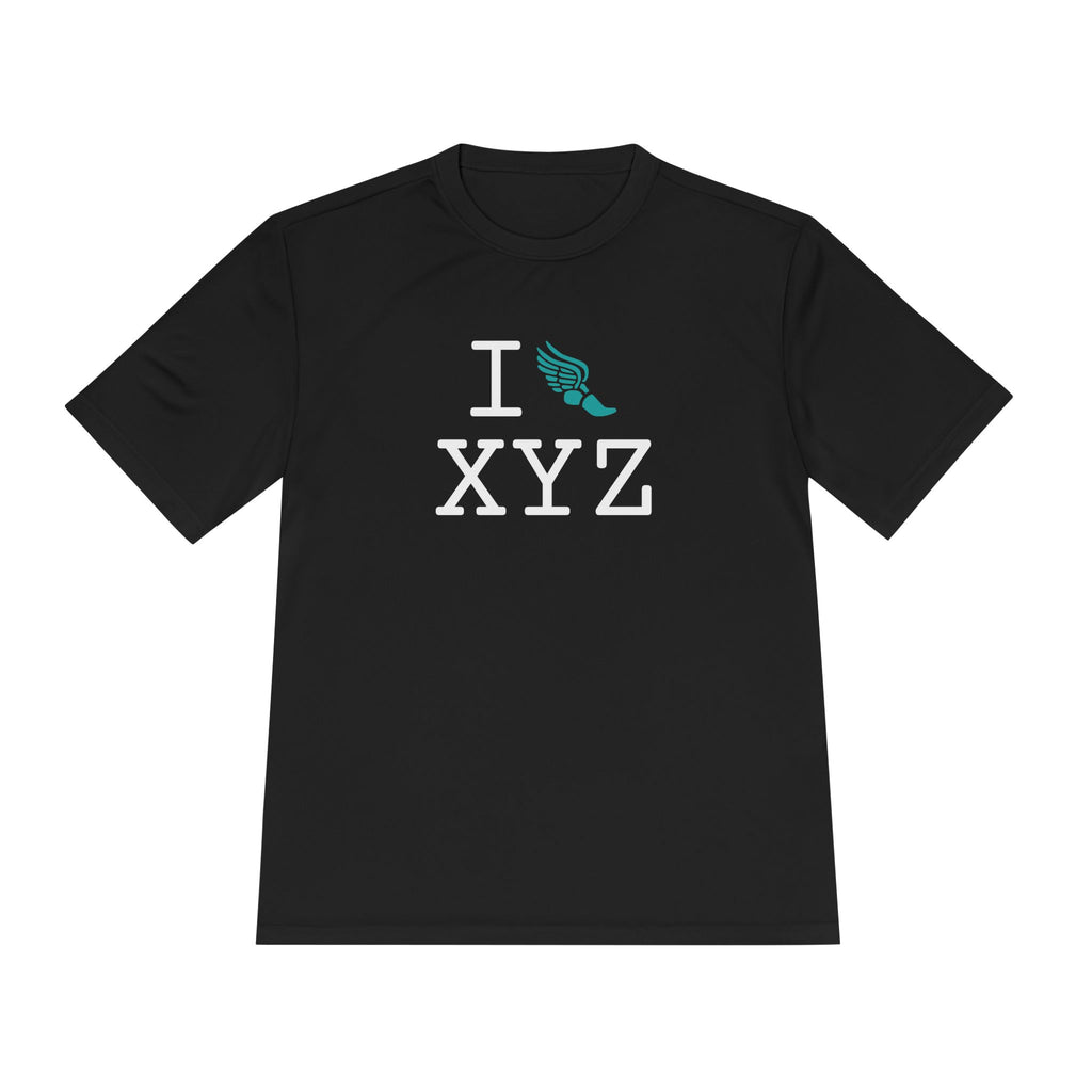 I Run athletic T, teal logo