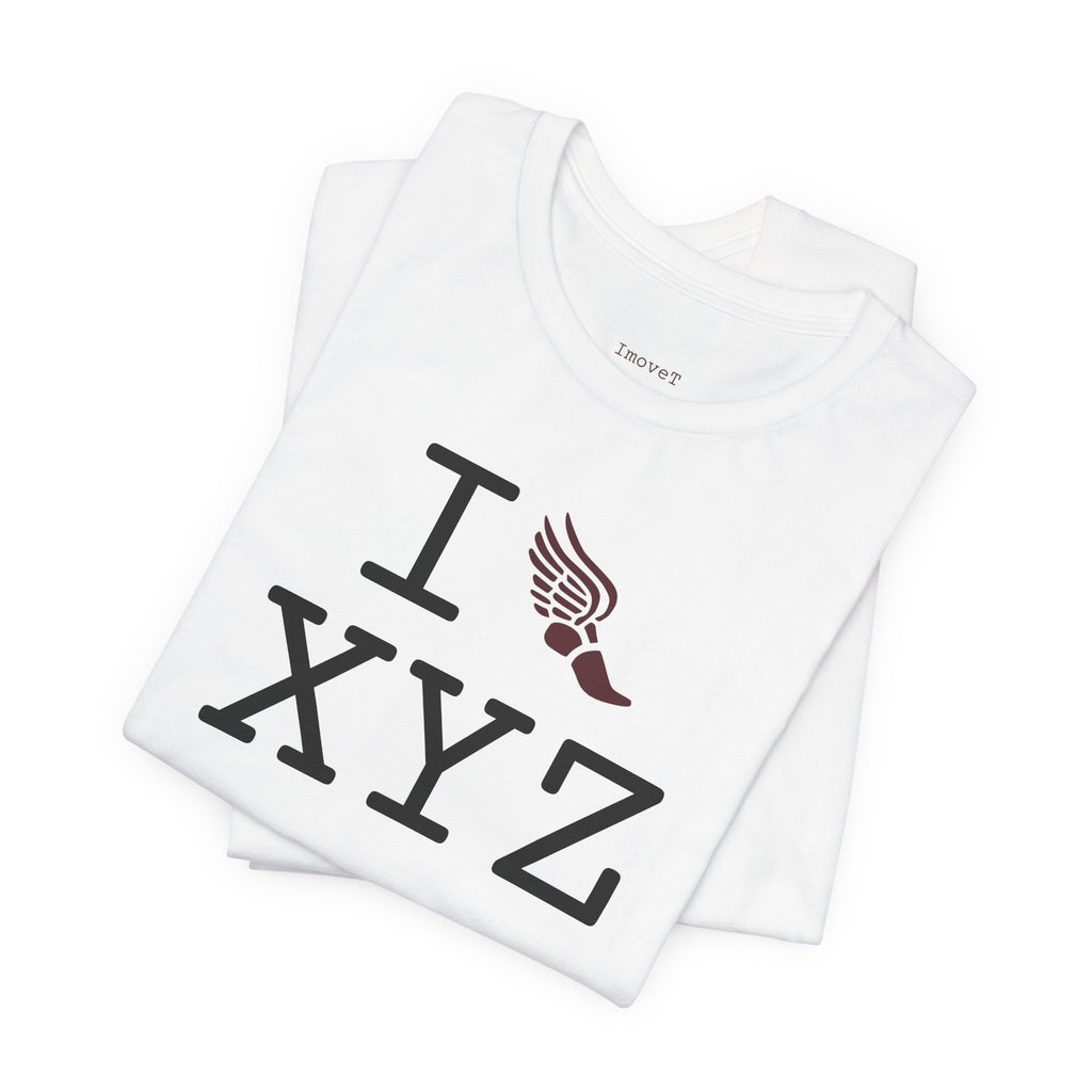 I Run unisex T, maroon logo