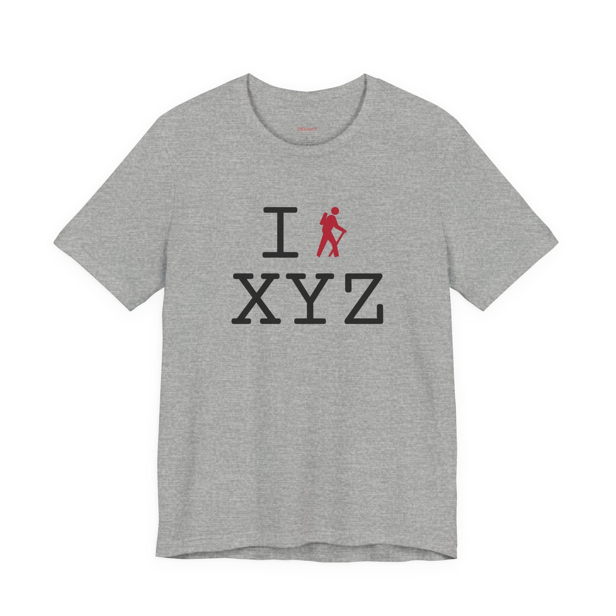 I Hike ___ unisex T, red hiker