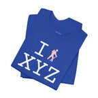 I Hike unisex T, pink hiker