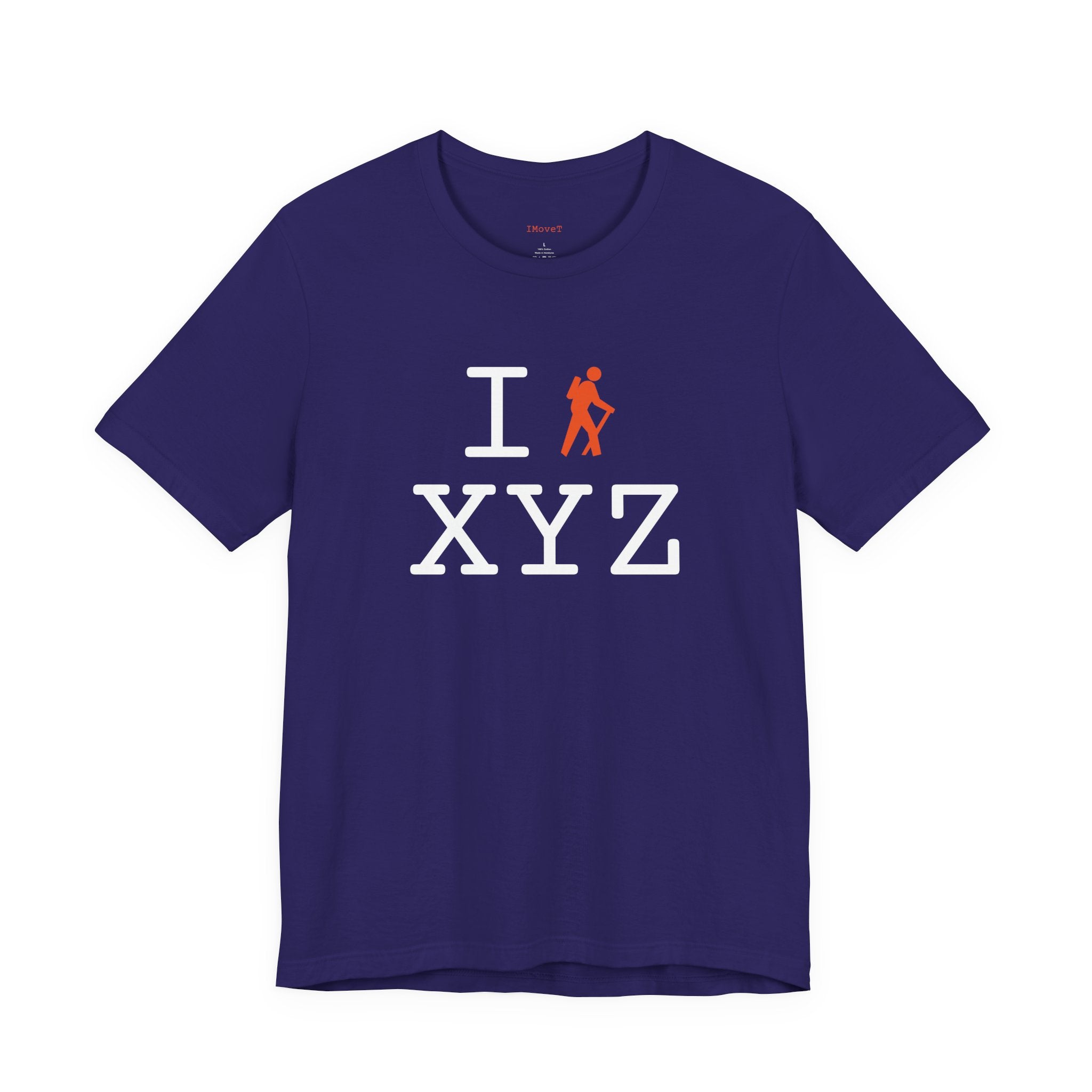 I Hike ___ unisex T, orange hiker