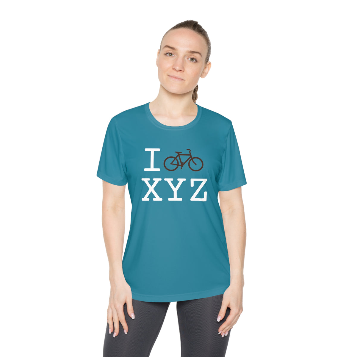 I Bike women's athletic T, brown bike