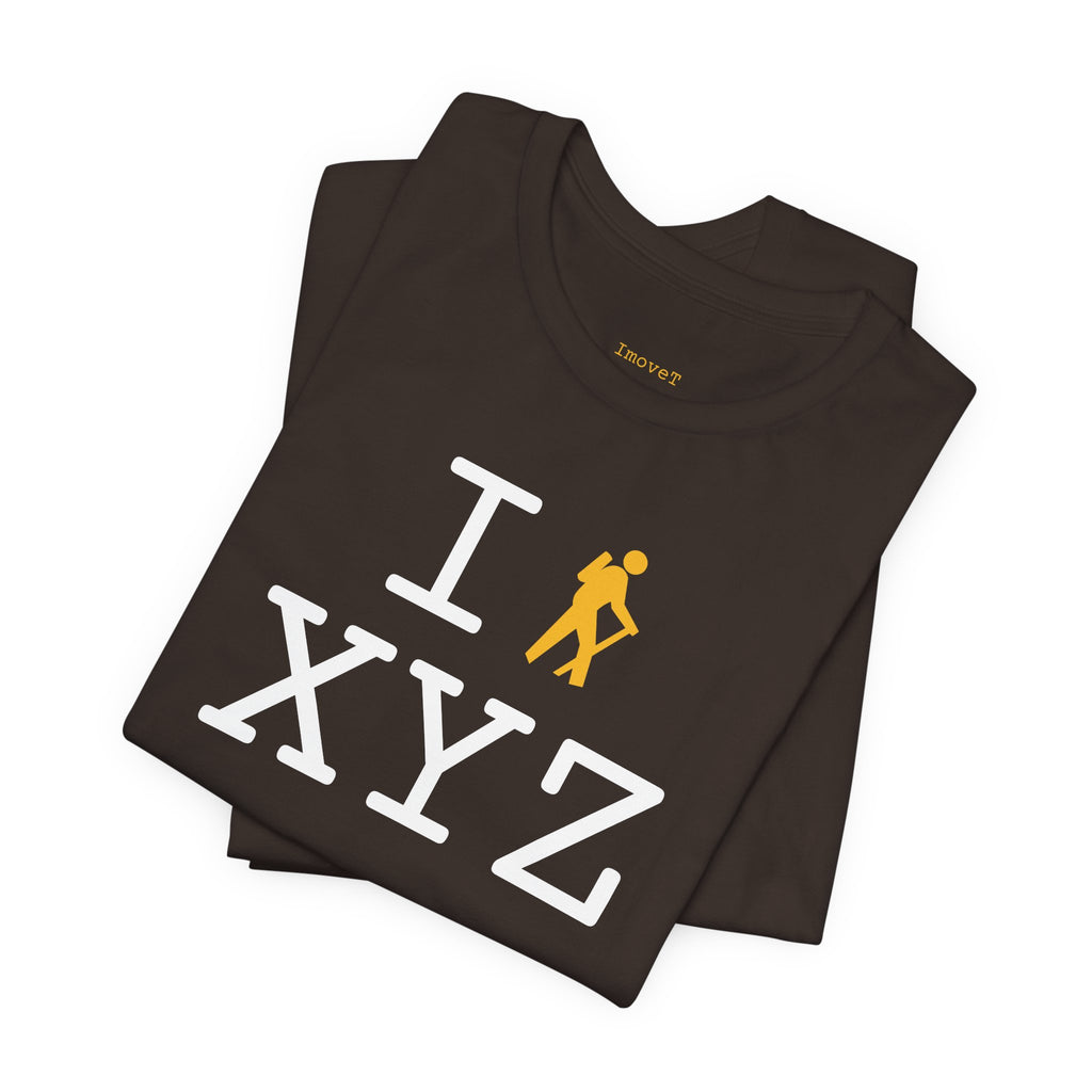 I Hike unisex T, yellow hiker