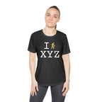 I Hike women's athletic T, gold hiker