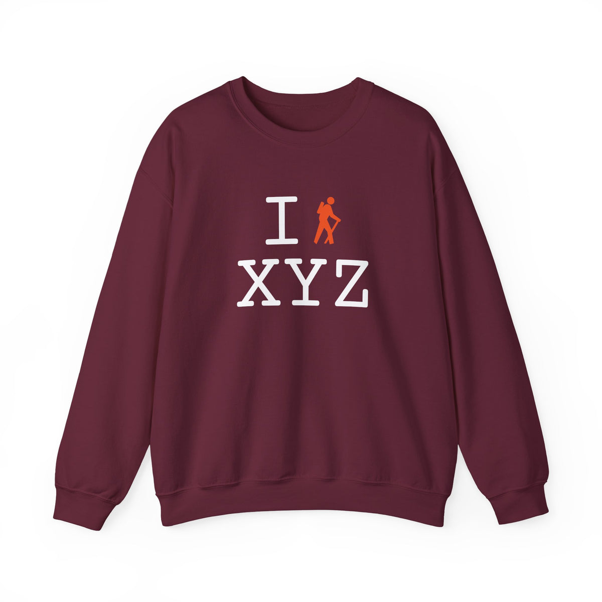 I Hike sweatshirt, orange hiker