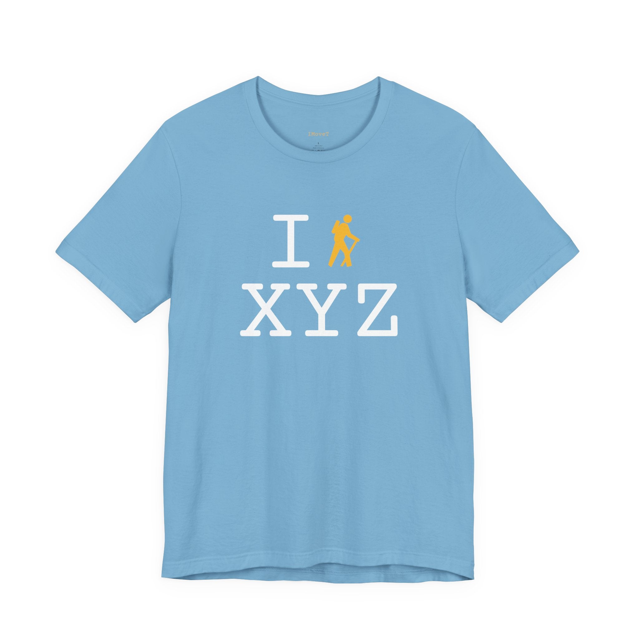 I Hike ___ unisex T, yellow hiker